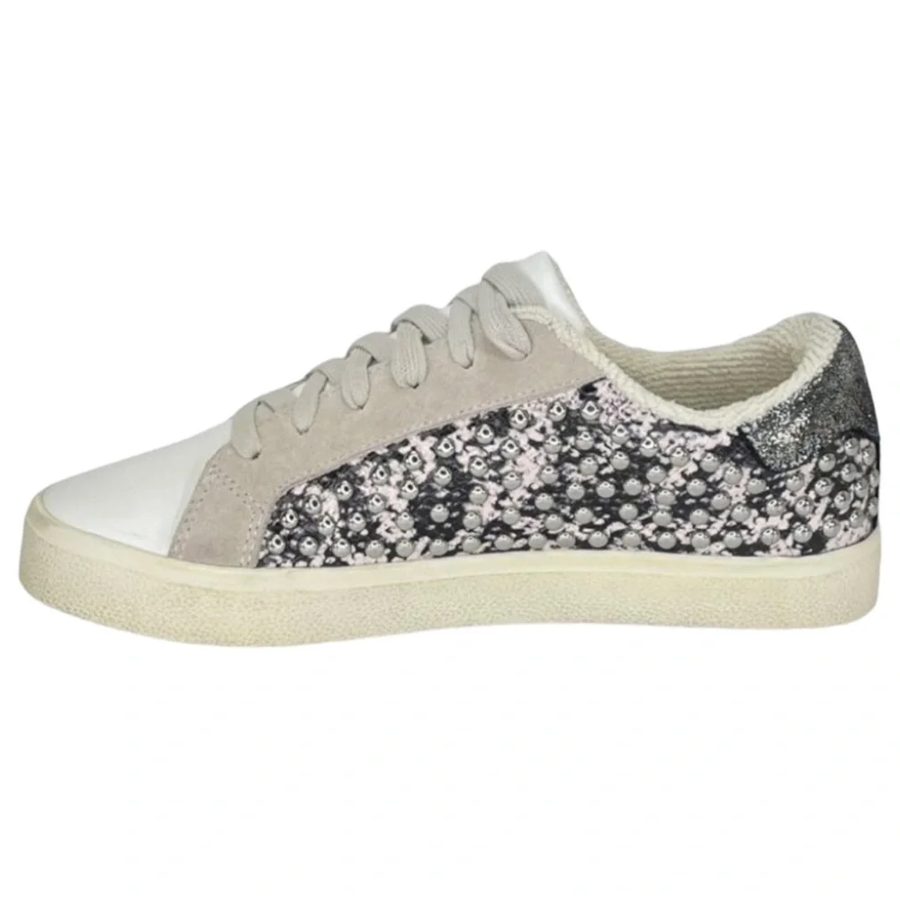 AQUA Womens Sneakers 10M Tess Grey Snake Print Leather Silver Studded